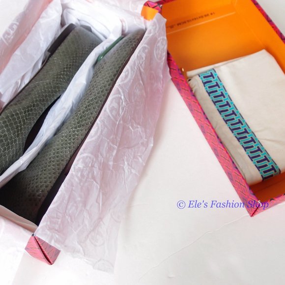 NIB Tory Burch Georgia Ballet Snake Embossed Leather Palm Leaf Green US 9 AUTHNT - Picture 5 of 16